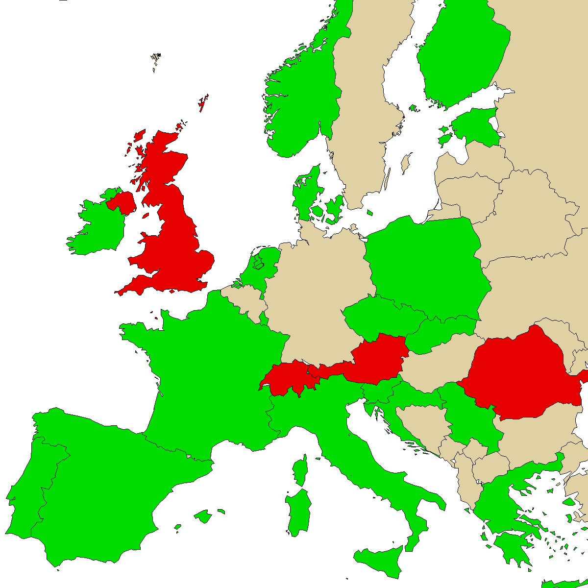 legal info map for our product 2F-O-PCE, green are countries with no ban, red with ban, grey is unknown